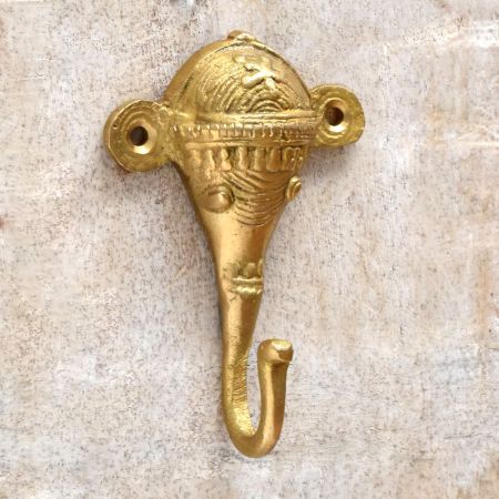 Golden Brass Elephant Face Wall Hook